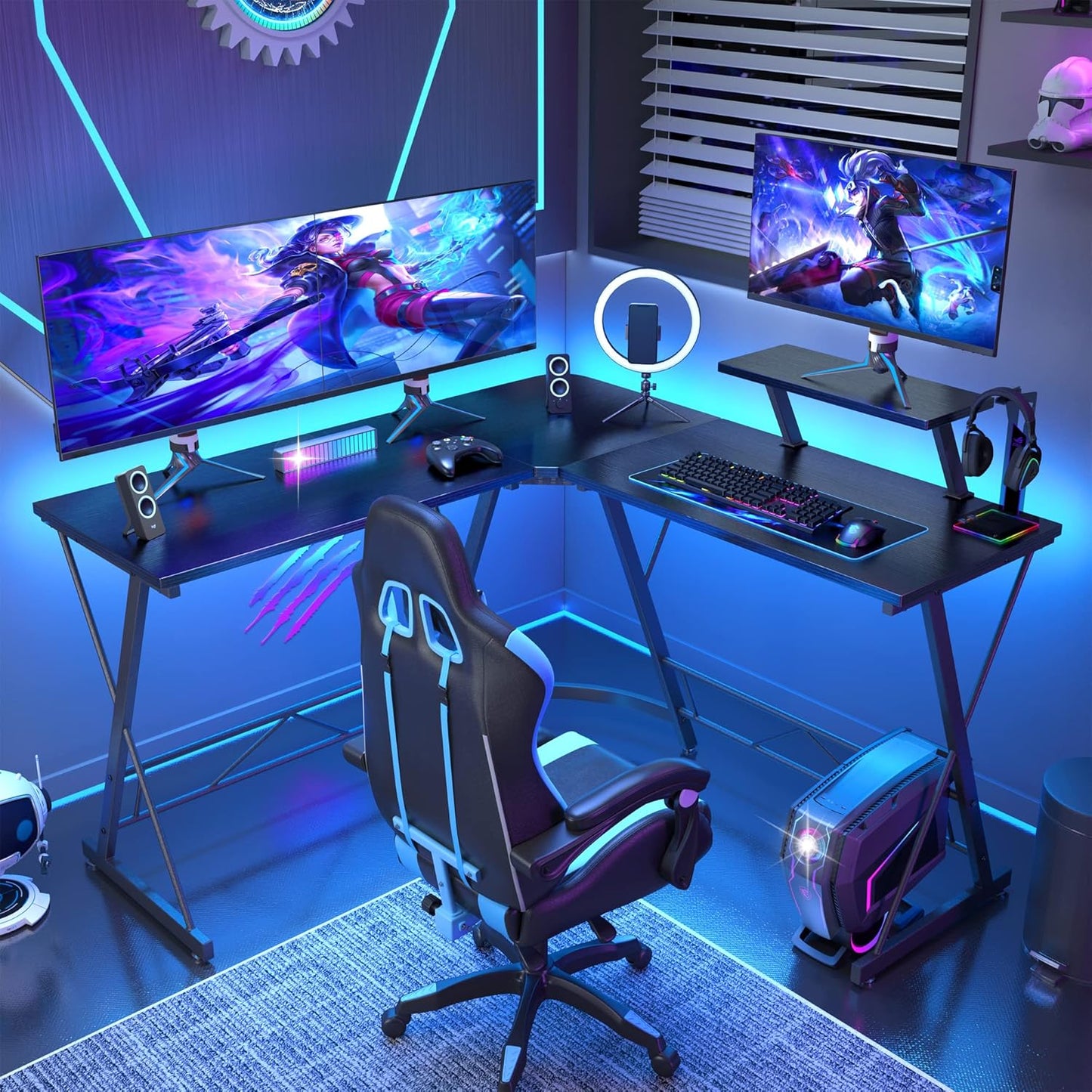 L Shaped Desk Computer Corner Desk, Home Gaming Desk, Office Writing Workstation with Large Monitor Stand, Easy to Assemble (White,51 Inch)