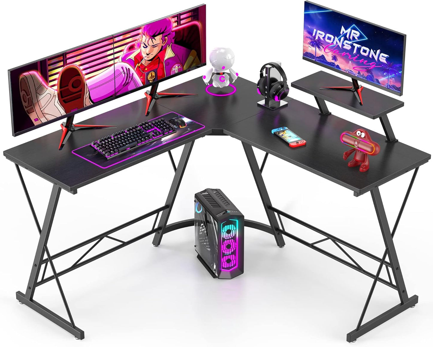 L Shaped Desk Computer Corner Desk, Home Gaming Desk, Office Writing Workstation with Large Monitor Stand, Easy to Assemble (White,51 Inch)