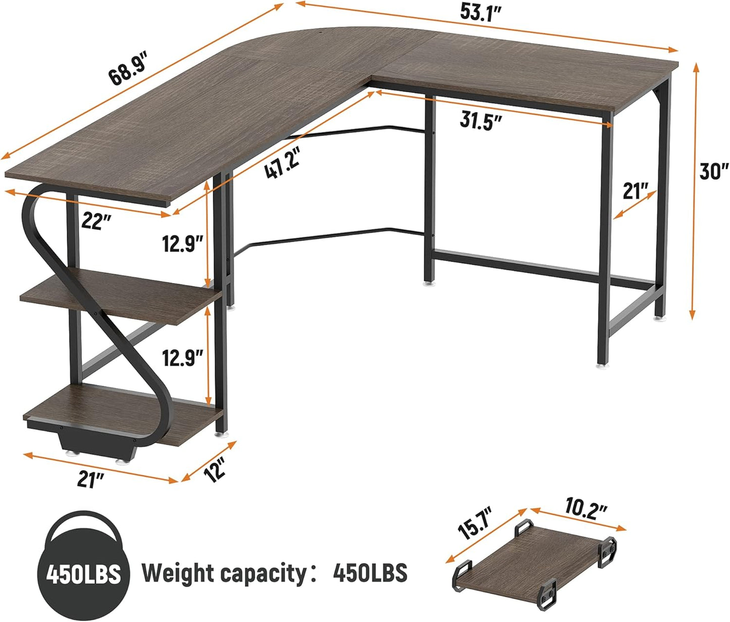 Reversible L Shaped Desk with Shelves Large Corner Computer Gaming Desks for Home Office Writing Workstation Wooden Table