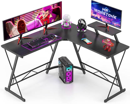 L Shaped Desk Computer Corner Desk, Home Gaming Desk, Office Writing Workstation with Large Monitor Stand, Easy to Assemble (White,51 Inch)