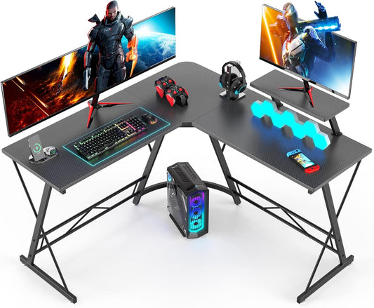 L Shaped Desk Computer Corner Desk, Home Gaming Desk, Office Writing Workstation with Large Monitor Stand, Easy to Assemble (White,51 Inch)